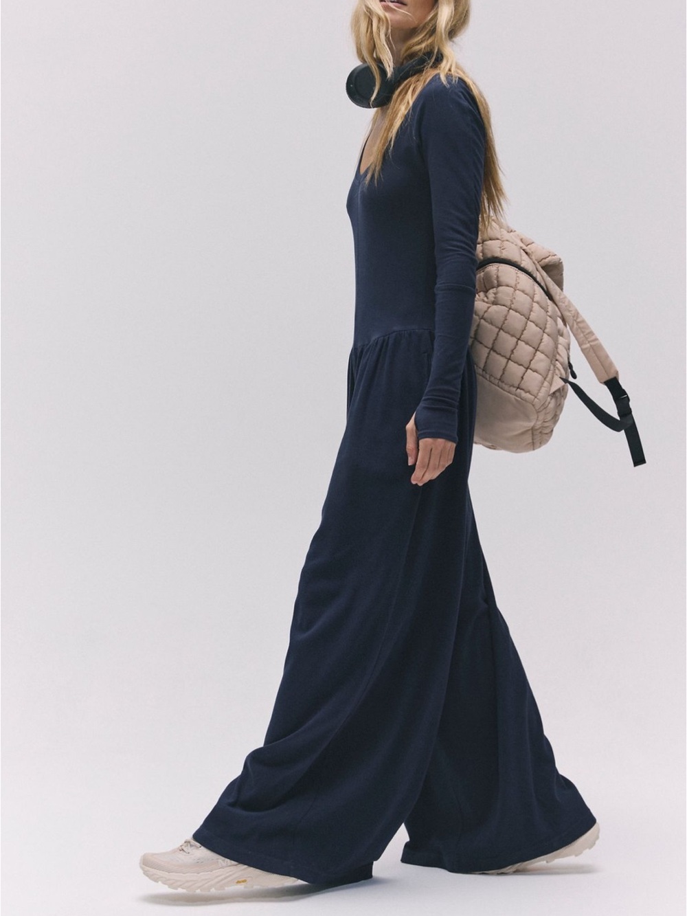 Free People FP Movement Hot Shot Wide Leg Long Sleeve Onesie Jumpsuit navy - Picture 3 of 13